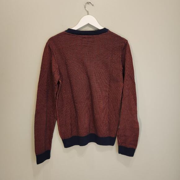 Buffalo David Bitton Men's Red Ochre Contrast Cotton Knit Fall Sweater - Size M - Picture 2 of 7